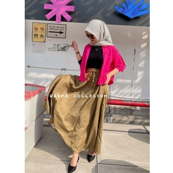 Rok Maxi Wanita Kodoray Stylish Fit to XXL - Rok Payung Kodoray Tali Serut Motif Polkadot - Rok Leba