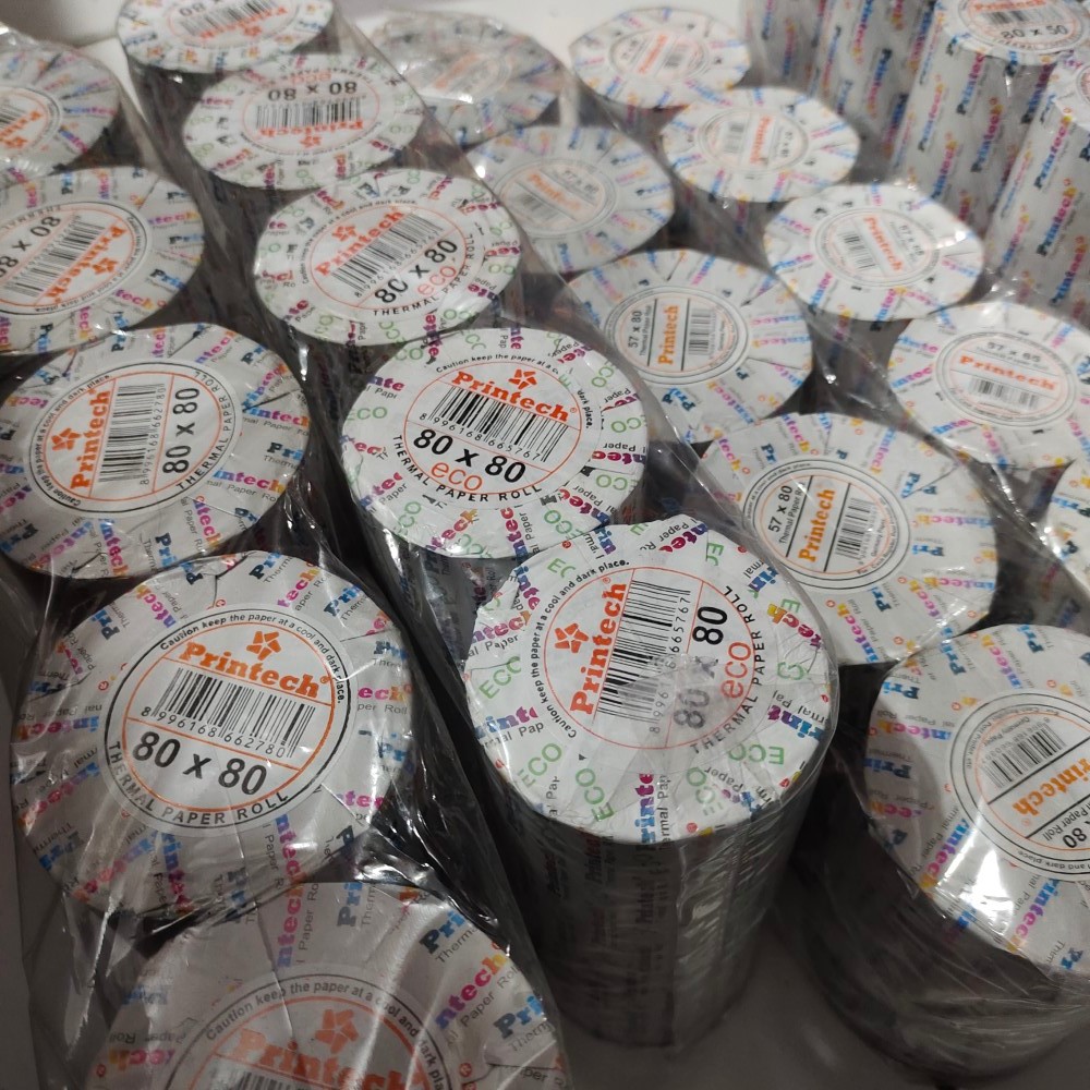 

Kertas Thermal Printer Kasir PRINTECH Ukuran Besar per 10 rol, Thermal Paper Roll