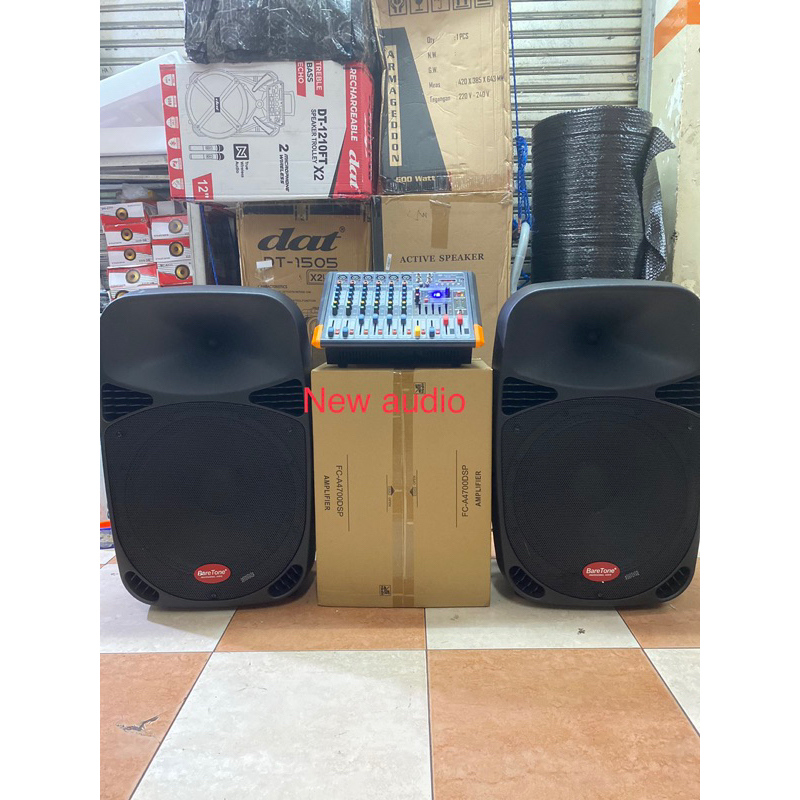 paket karaoke speaker 15inch premium(power mixer,stand,speaker)