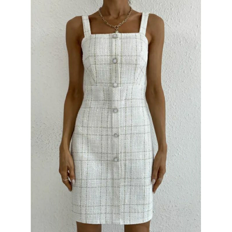 (NEW) TWEED OVERALL MIDI DRESS BUTTON KOREA BRANDED