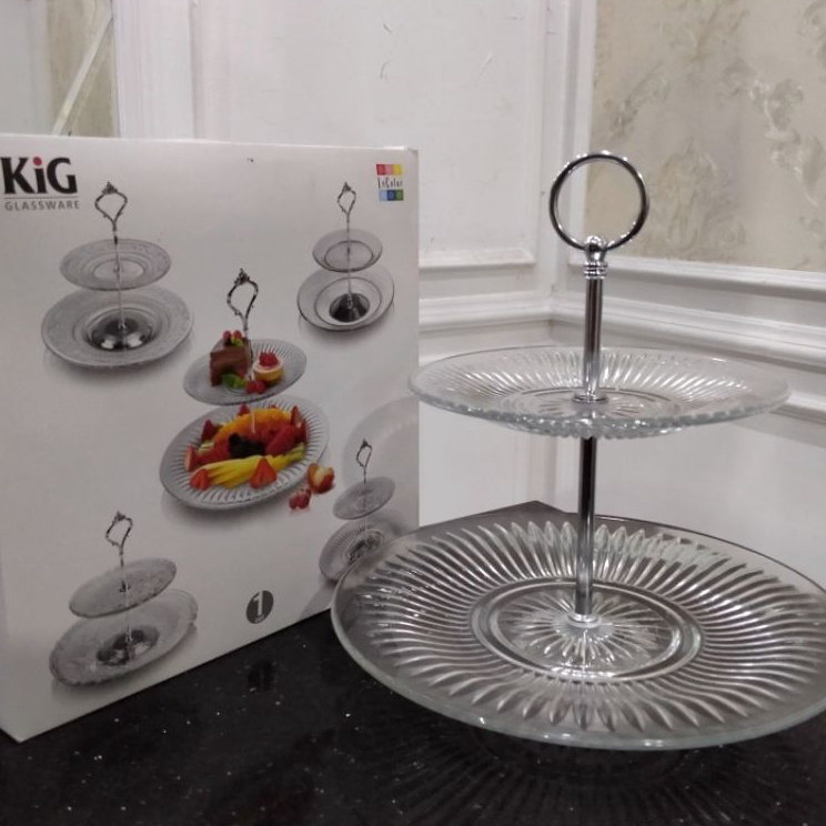 Best Piring Kue Kaca High Tea Set KIG Le Color  Piring Saji Kue Kaca 2 Tingkat  Piring Penyaji Kue H