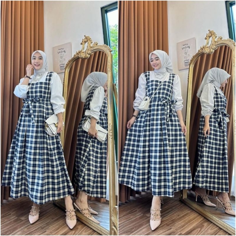 MILEA midi dress kotak flanel tartan overal by EXTU/ tunik