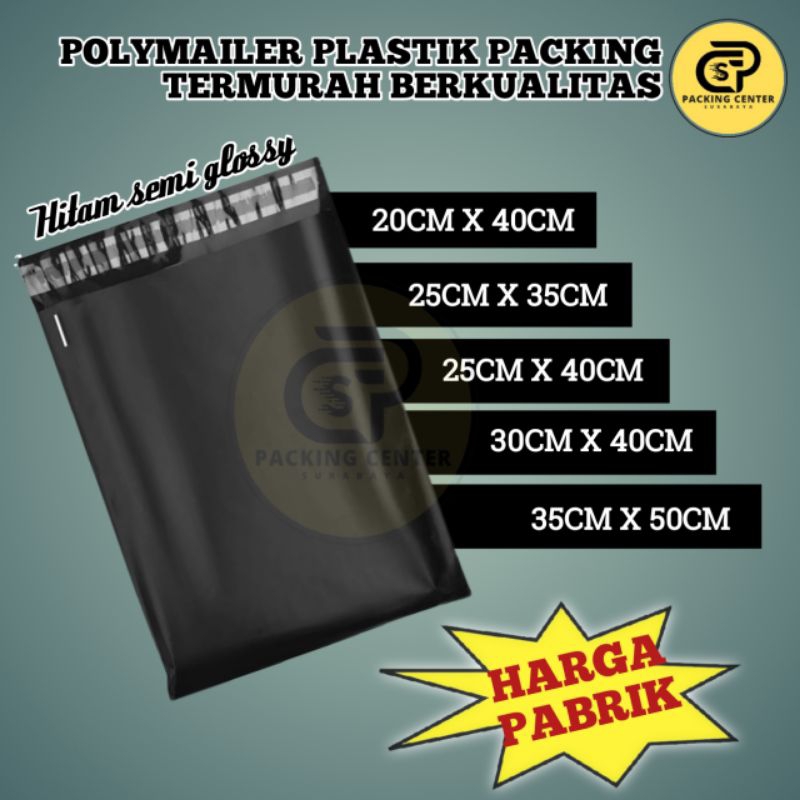 

Plastik Packing / Polymailer Online Shop Warna Hitam Semi Glossy Isi 10Pcs Sudah dilengkapi dengan Lem Perekat, Termurah, Grosir, COD