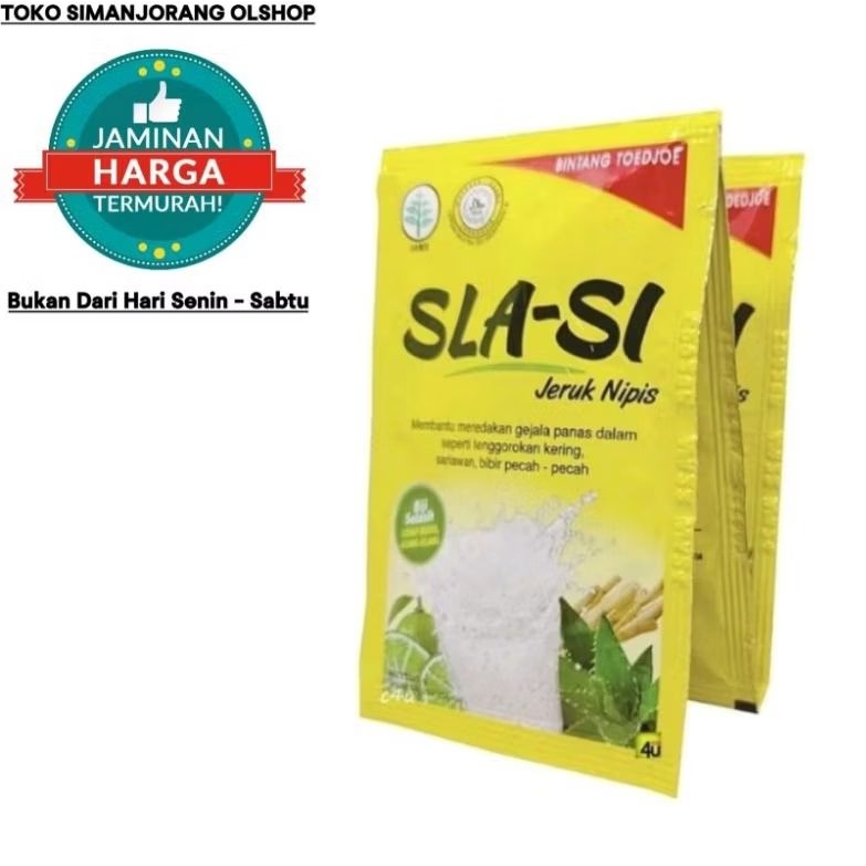 

SLA-SI Jeruk Nipis Bintang Toedjoe 1 Renceng Isi 12 Sachet Membantu Meredahkan Panas dalam, Tenggorokan Kering, Sariawan, Bibir Pecah-pecah