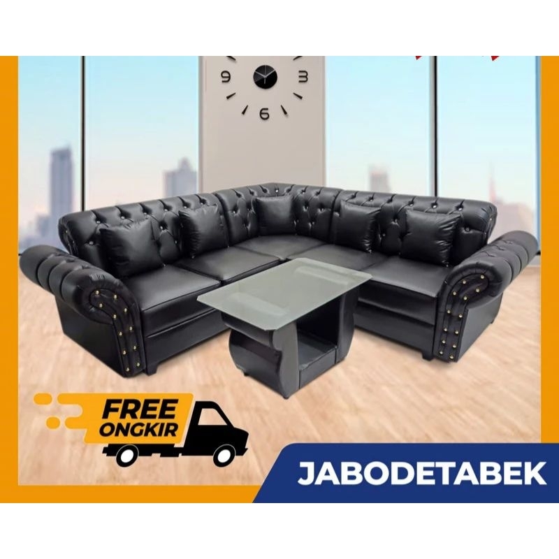sofa ruang tamu sofa l minimalis oscar hitam 1 set