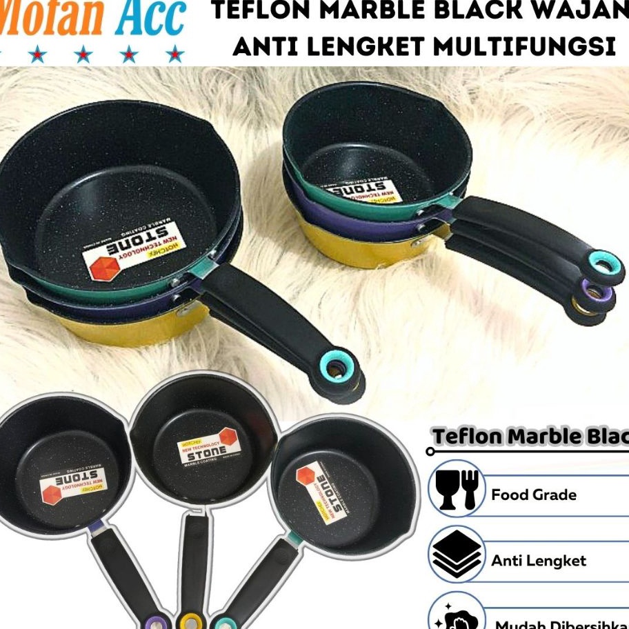 DISKON Panci Teflon Marble Black 18 2 cm Anti Lengket  Wajan Gagang Panjang Bulat Panci Goreng Tumis