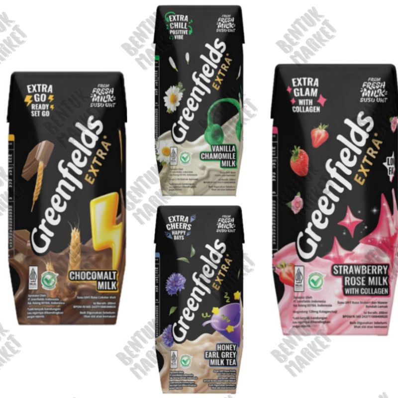 

GREENFIELDS EXTRA CHOCOMALT MILK 200ML / VANILLA / HONEY EARLY GREY MILK TEA / STRAWBERRY ROSE MILK / SUSU UHT / SUSU SEGAR