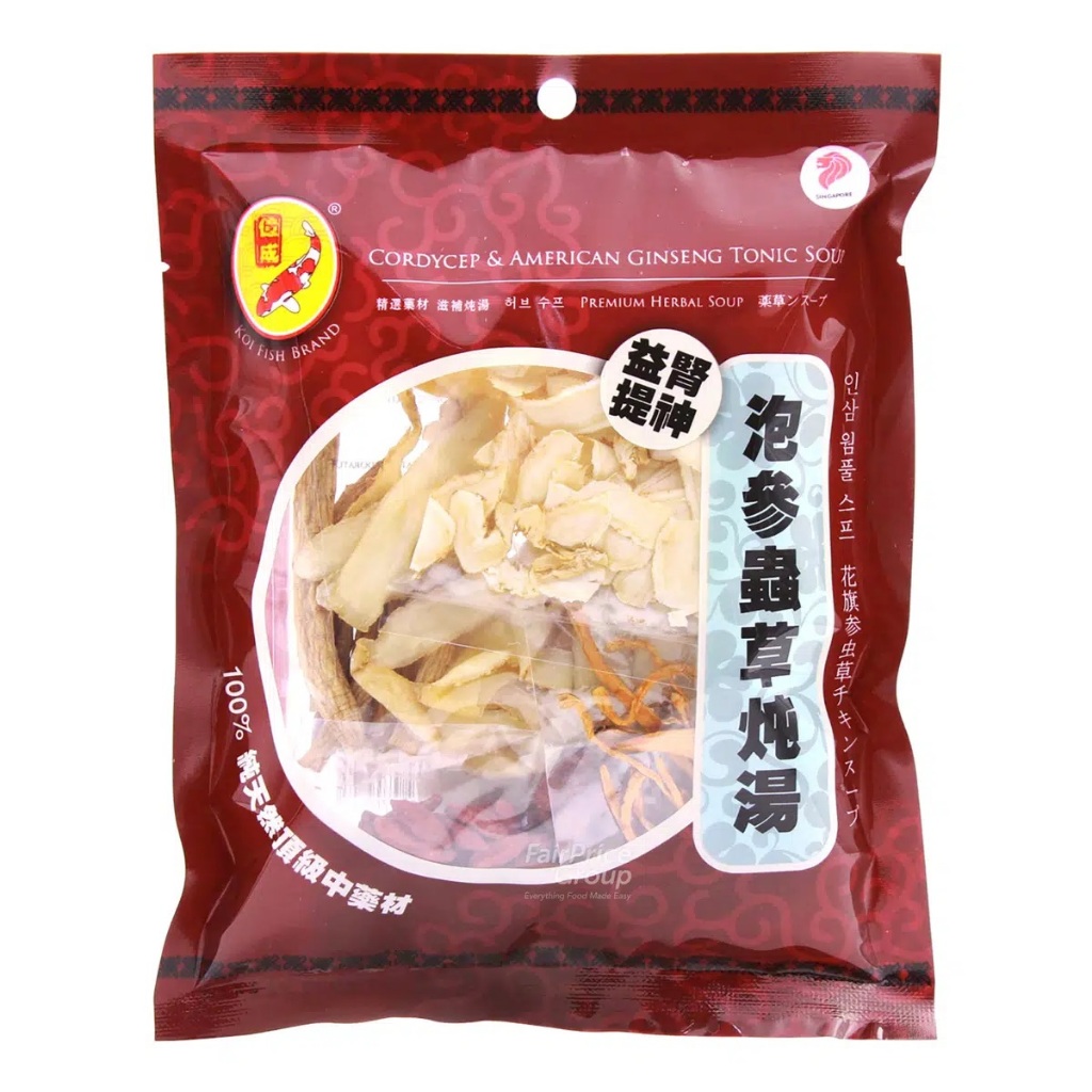 

Koi Fish Brand Herbal Soup Cordycep & America Ginseng Tonic 80g