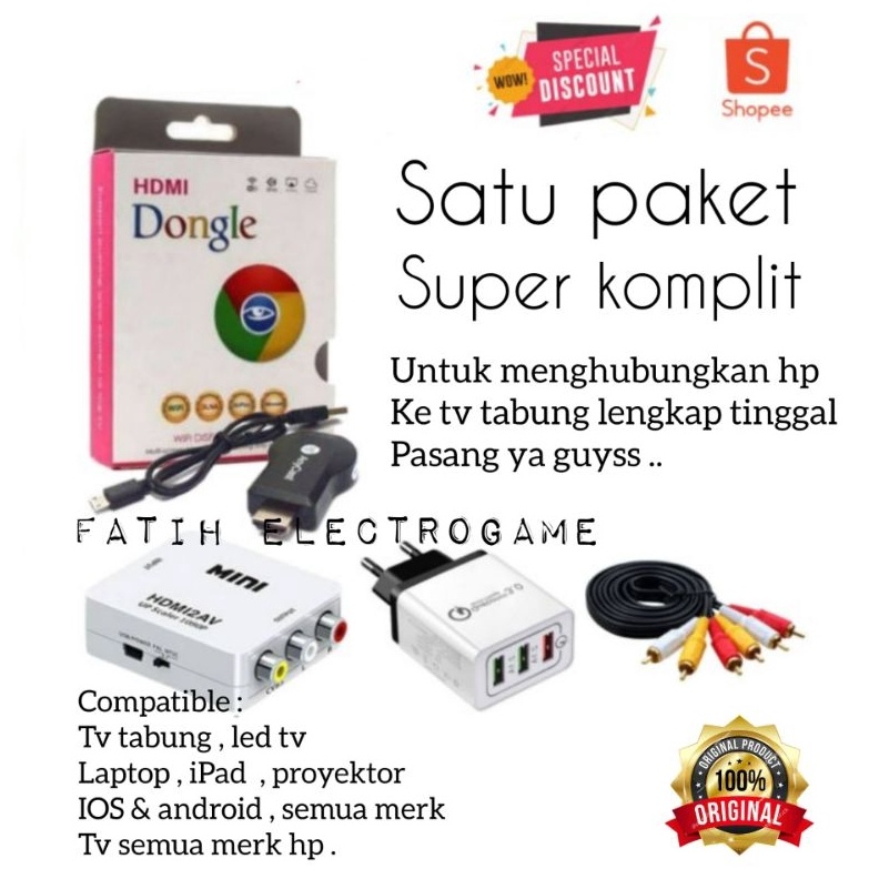 ART J9R6 PAKET SUPER KOMPLIT ANYCAST DONGLE ORIGINAL PAKET KOMPLIT ALAT HP KE TV TABUNG LED LCD BLUE