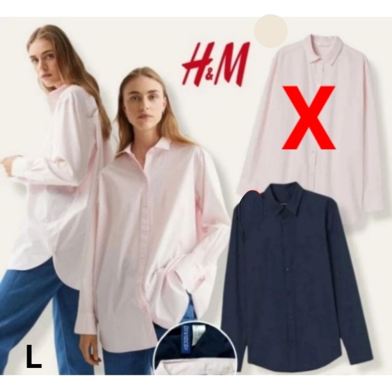 Kemeja dewasa wanita HM hnm biru dongker L
