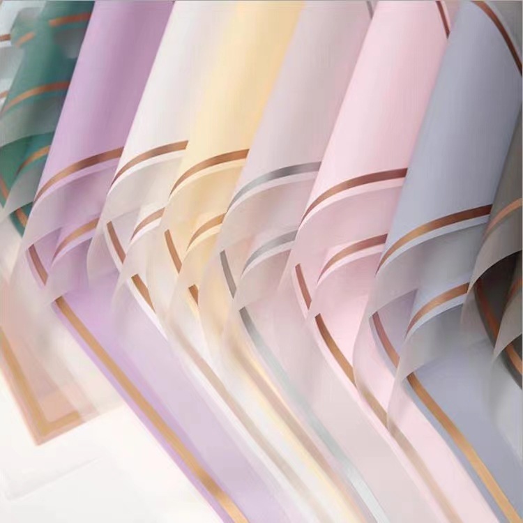 

(5 LEMBAR) Cellophane new gold frame / kertas wrapp flower list gold transparant