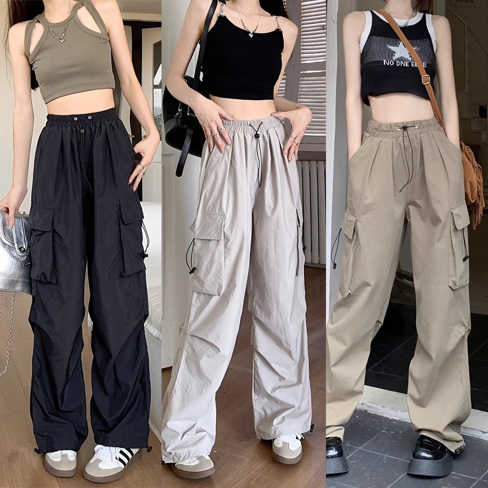 Cargo Pants Wanita Highwaist Loose Pants Korean Style - Celana Cargo Wanita