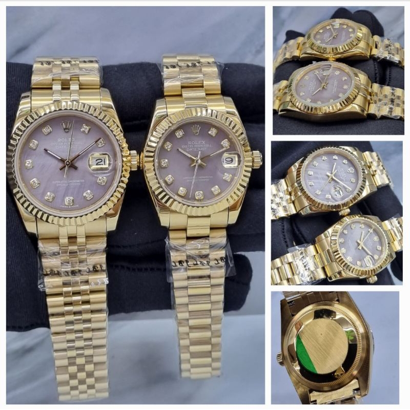 jam tangan couplean rolex datejust mesin automatic body rantai stainless kualitas original