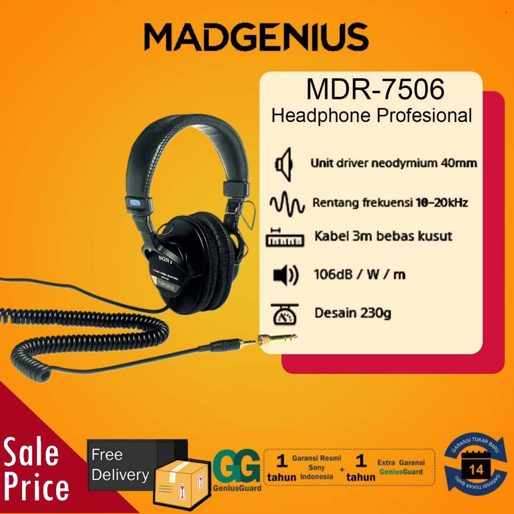 SONY Original Headphone Sony MDR-7506 / Sony MDR7506 / MDR 7506 Headphone Profesional - Garansi Resm