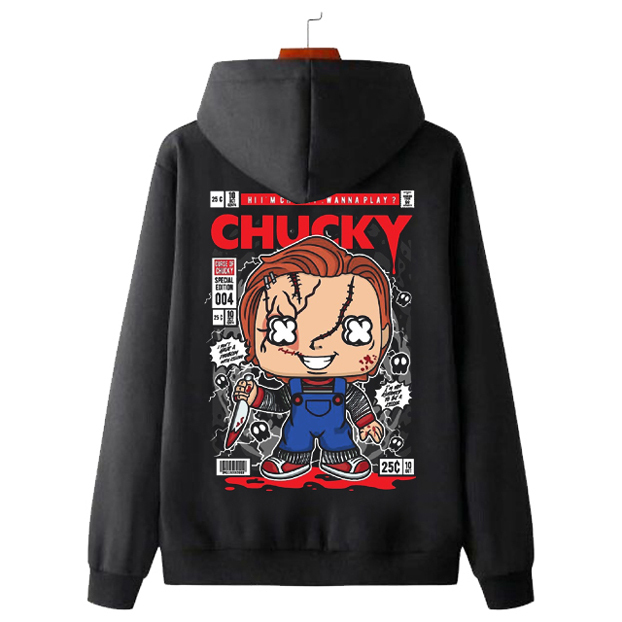 Jaket Hoodie Boneka Chucky Hoodie Jumper Pullover & Zipper (Ritsleting) Bahan Cotton Fleece