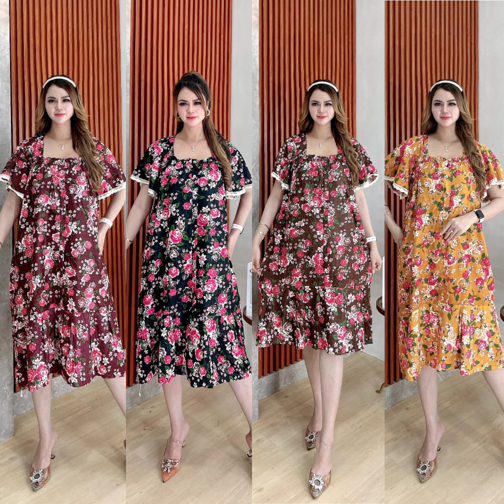 Daster Fuji Motif Bunga Kerut Dada Bahan Rayon Premium