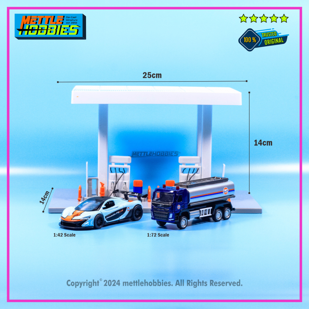 CCA Gulf Gas Station Diorama Playset Miniatur Pom Bensin 1:64 Diecast Mobil Mclaren | Volvo Truck