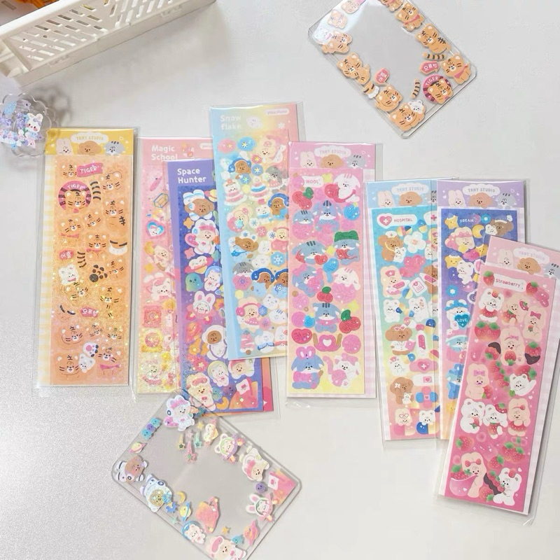 

sticker yany studio glitter confetti korean deco photocard bear astronot stiker tiger readystock B602