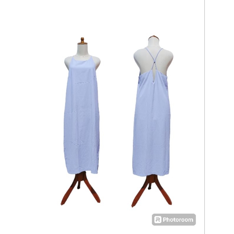 416 / DRESS TIDAK BERLENGAN / DRESS BIRU MUDA / DRESS MURAH