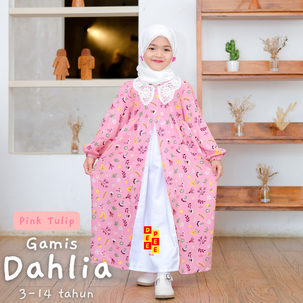 Gamis Dahlia series 2, long dress anak perempuan cewek muslimah bahan rayon motif bunga untuk 3 4 5 