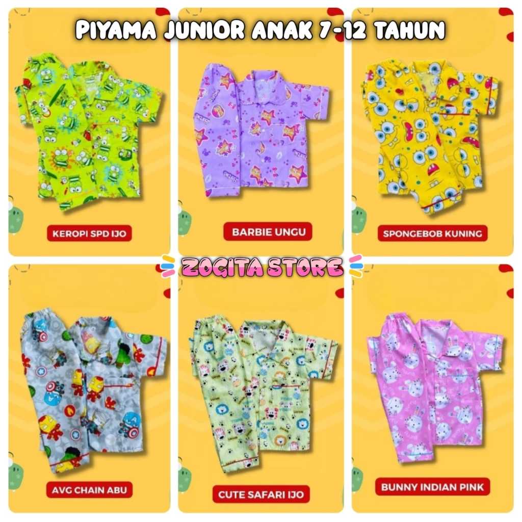 PIYAMA JUNIOR ANAK UMUR 8-12 TAHUN/SETELAN BAJU TIDUR ANAK