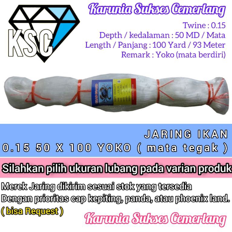 JARING IKAN SENAR 15 5X1 YOKO mata tegak PUKAT 15  PUKAT KEPITING  JARING SENAR 15  JARING KEPITING 