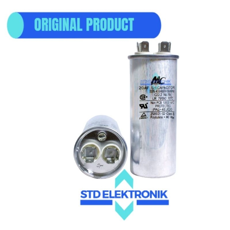 Kapasitor AC 1/2 PK 20 uf MC - Capasitor MC 20uf untuk AC 1/2 PK daikin, LG, panasonic, changhong, m