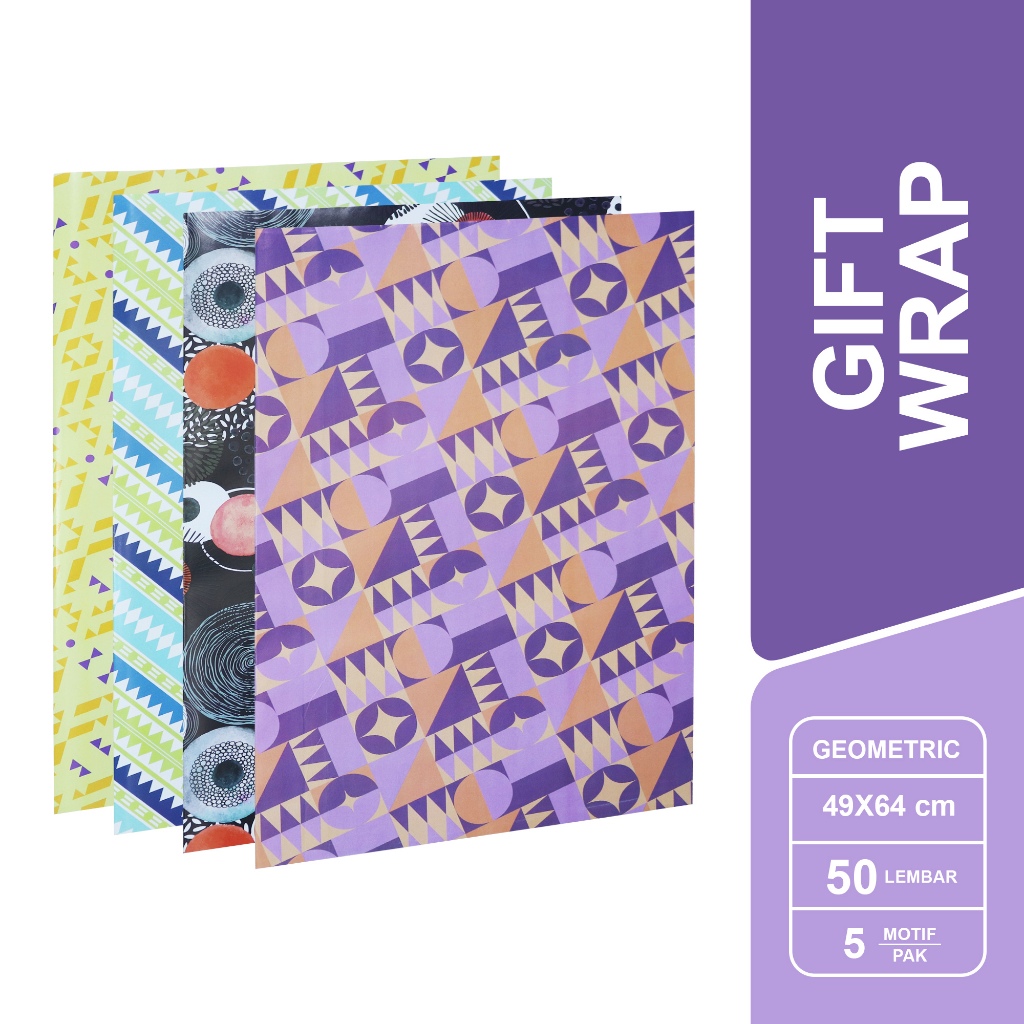 

SIDU Kertas Kado Glossy Motif Geometri / Geometry Gift Wrap 1 Pack isi 50 Lembar - SDU GW K GEO AP