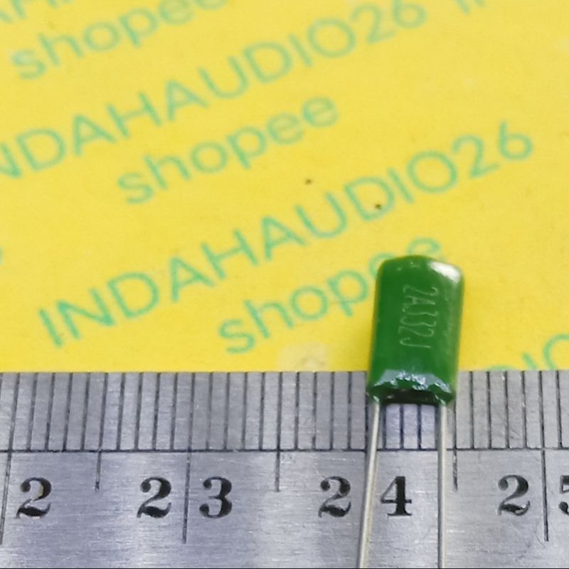 332 100v 5mm 2A332J milar hijau  3n3 3.3n 3.3nf mylar kapasitor 3,3n 3,3nf 332j 2a332j