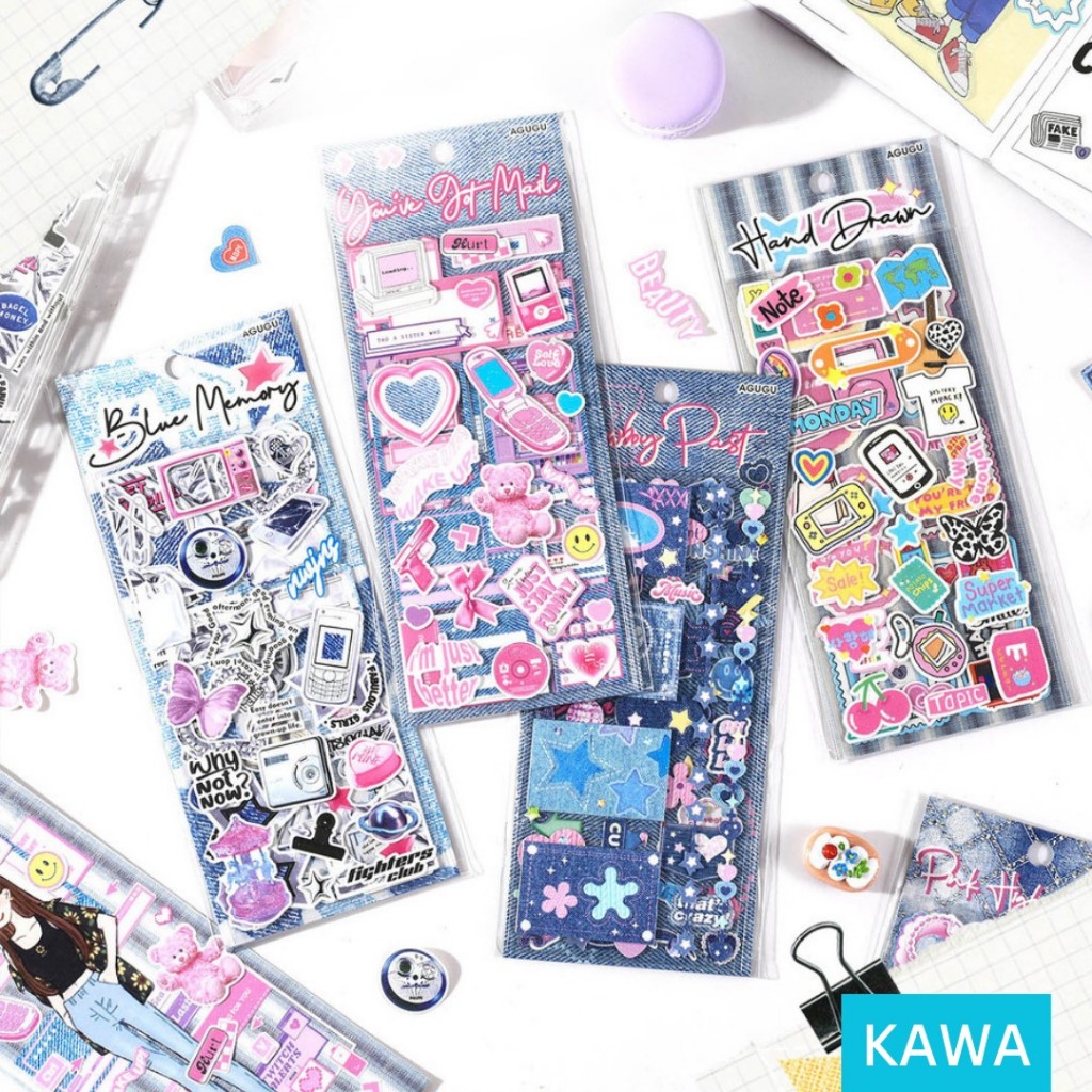 

KAWA Stiker Isi 3 Lembar Sticker Lucu Motif Jeans Denim Aesthetic Antik Dekoratif DIY Scrapbook Estetik Gambar Tempelan Hiasan