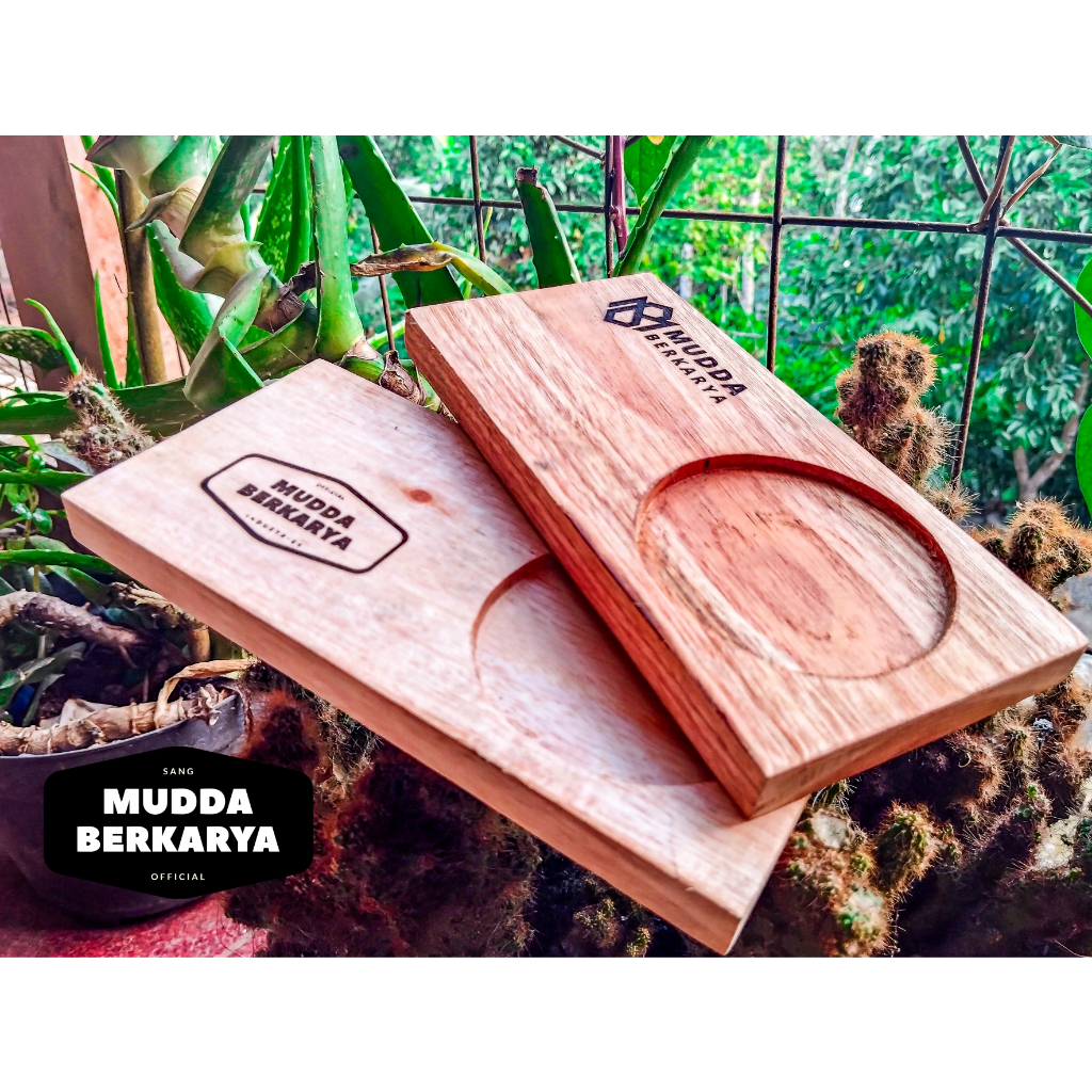 Tatakan Gelas Kayu FREE GRAFIR Cangkir Bambu Gelas Unik Couster Kayu Mahoni Persegi Panjang