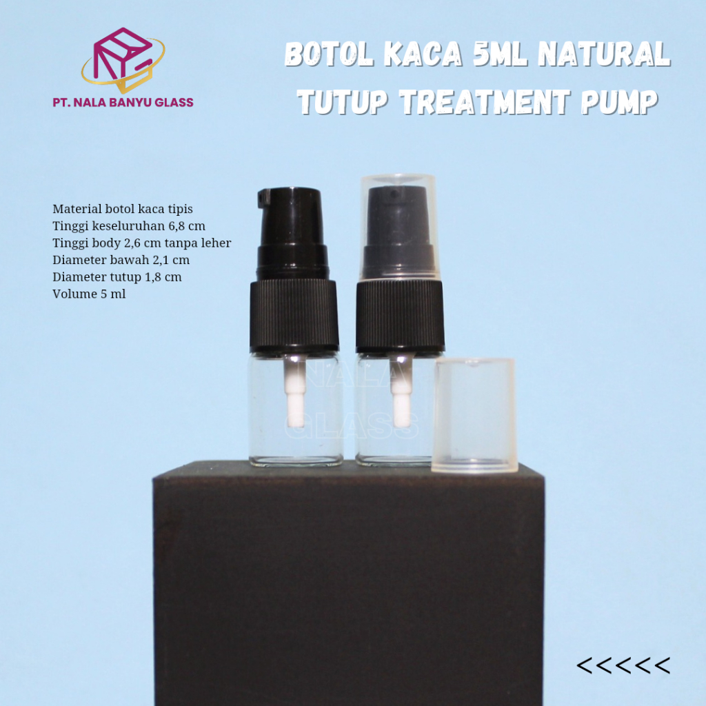botol kaca 5ml bening pump treament hitam / botol kaca 5ml tutup pump