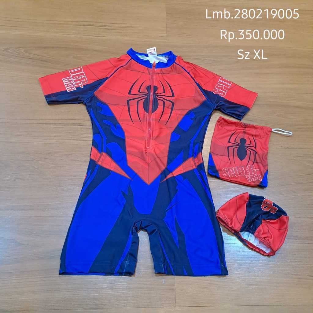 LMB.280219005 Baju renang anak laki 2-3 thn karakter Spiderman + tas serut dan topi renang