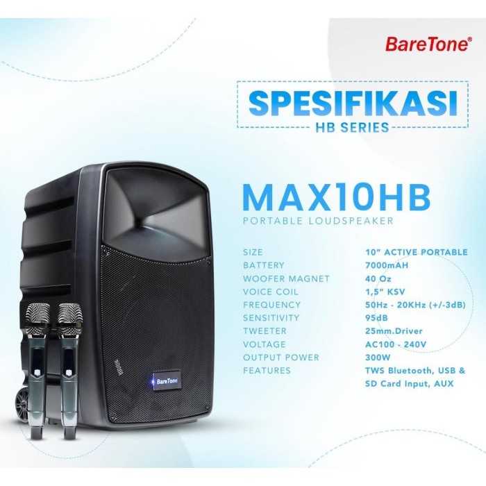 Speaker Portable Baretone 10" MAX10HB / MAX 10HB / MAX 10 HB / MAX10 HB
