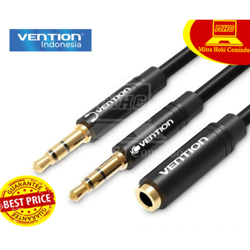 KABEL AUDIO AUX & MIC SPLITTER VENTION 3.5mm 2-1 1Female to 2Male 30cm 60cm 1m  1,5M 3M