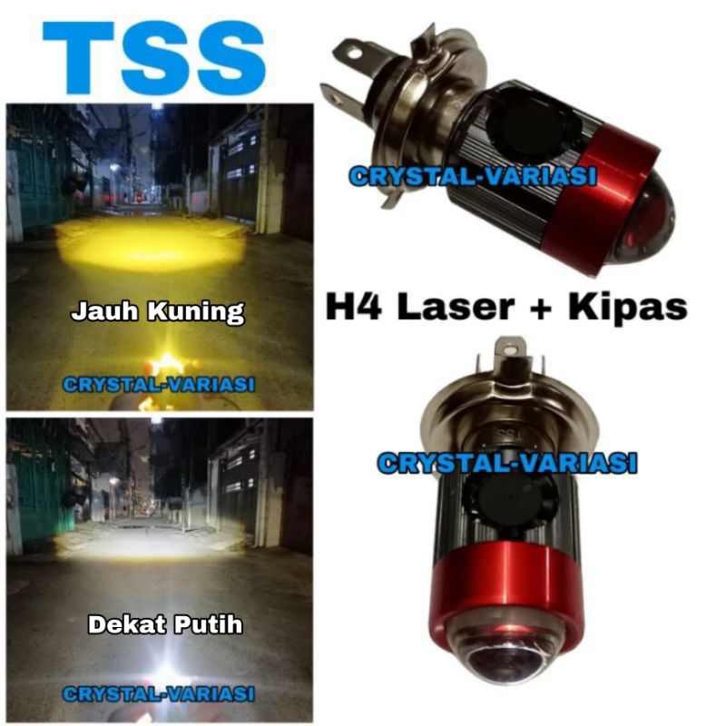 Lampu Utama Led H4 Laser Plus Kipas Pendingin AC DC Cahaya High Low Putih Kuning/Lampu Led Depan Mot