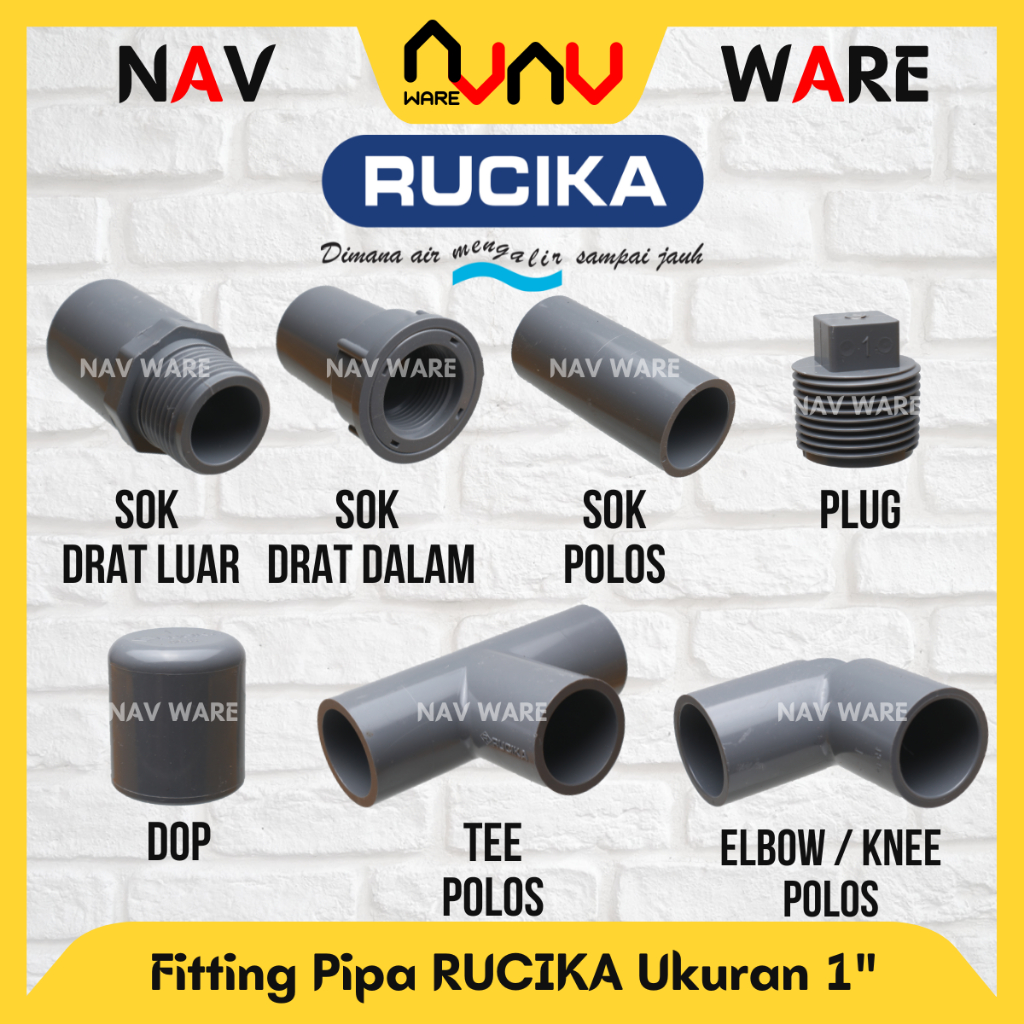 RUCIKA Fitting Pipa PVC AW 1 Inci Original - Sok Drat Luar SDL - Faucet Sock Drat Dalam SDD - Tee - 