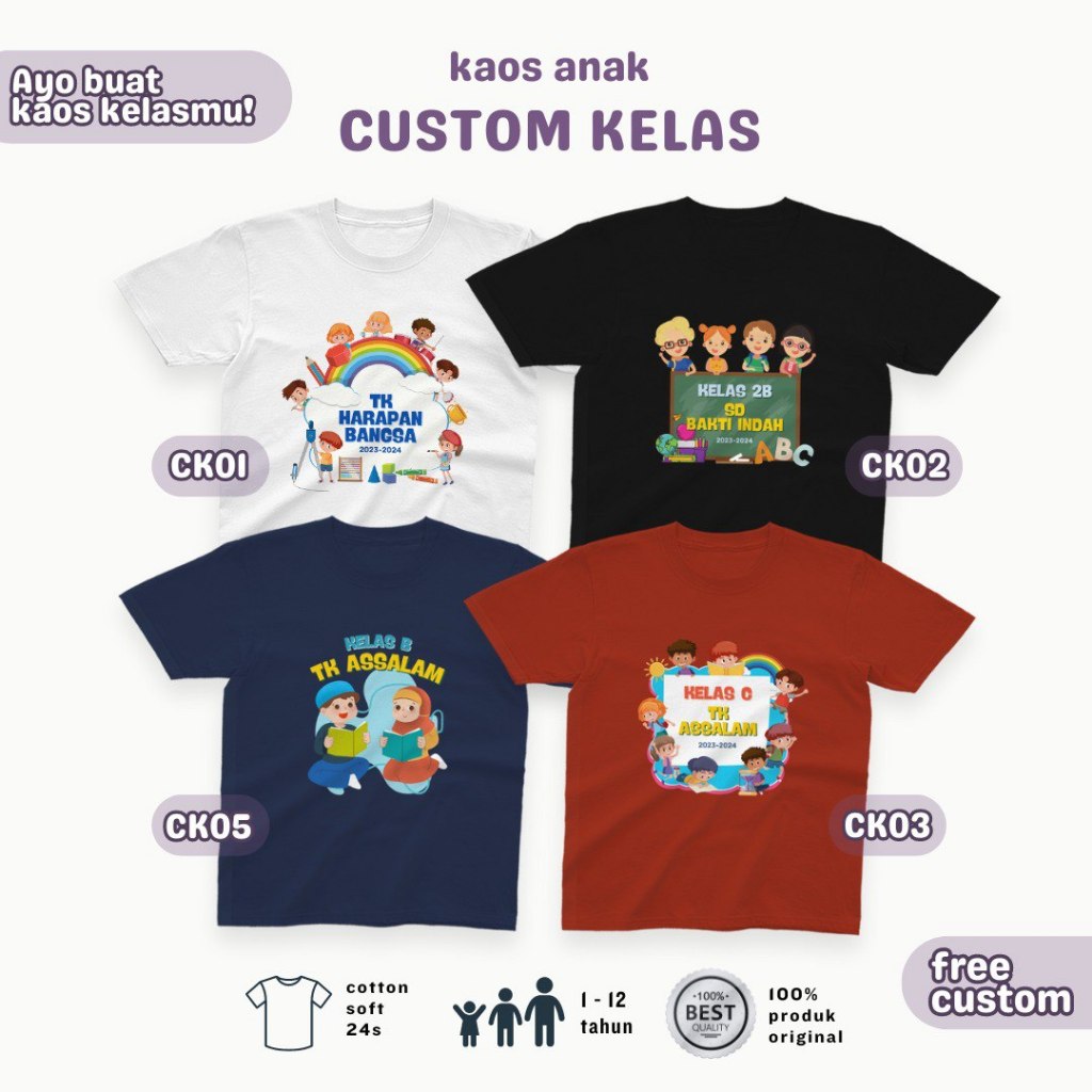 KAOS CUSTOM ANAK PAUD TK SD KELAS SERIES