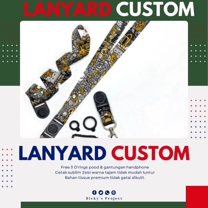 

Lanyard yellow abstract free 3 O'rings // Gantungan hp.