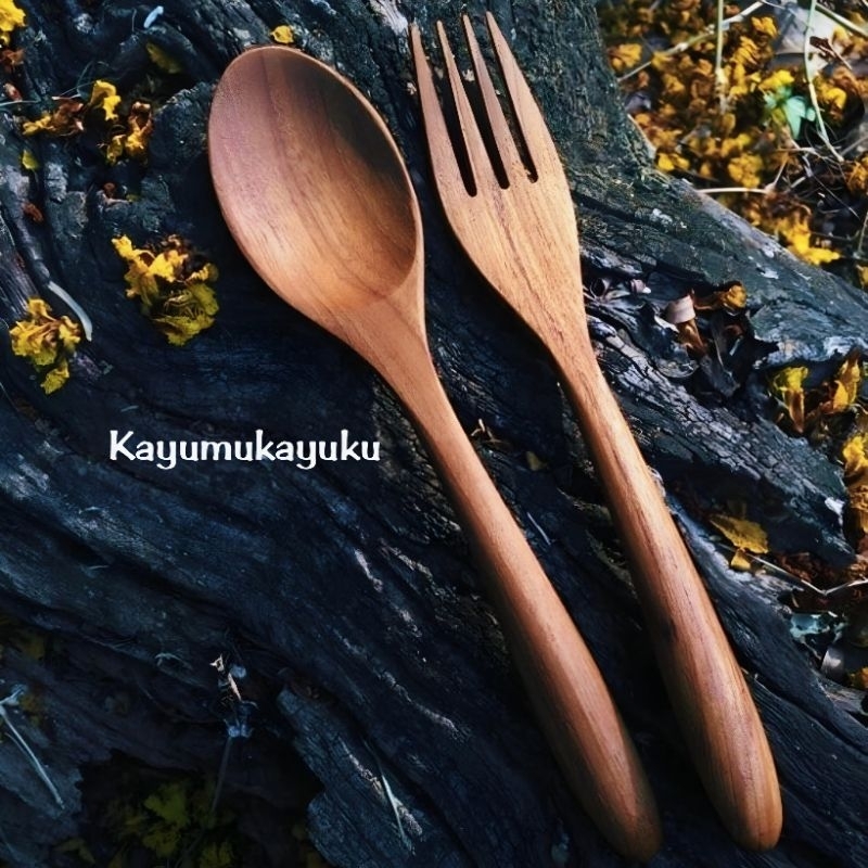 Sendok garpu set# kayu mahoni premium ukuran 18 cm