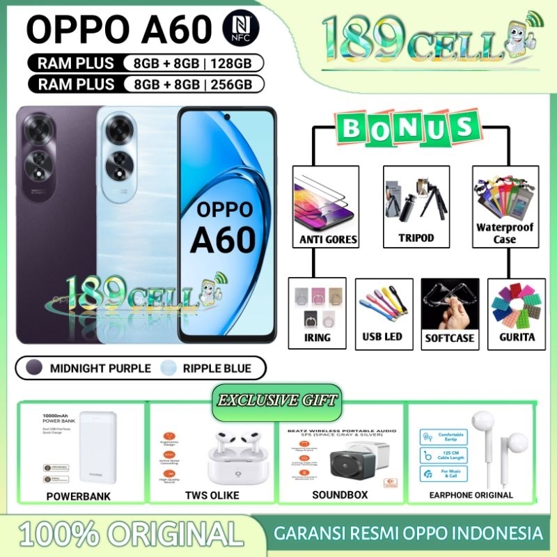 OPPO A60 RAM 8/256 GB | OPPO A 60 RAM 8/128 GB GARANSI RESMI OPPO INDONESIA