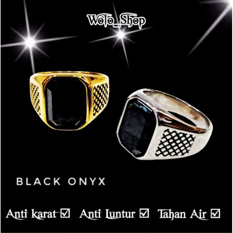 Cincin Fashion Pria Black Onyx Super Keren