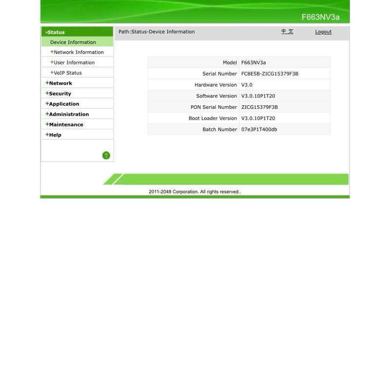 ZTE F663Nv3a Xpon