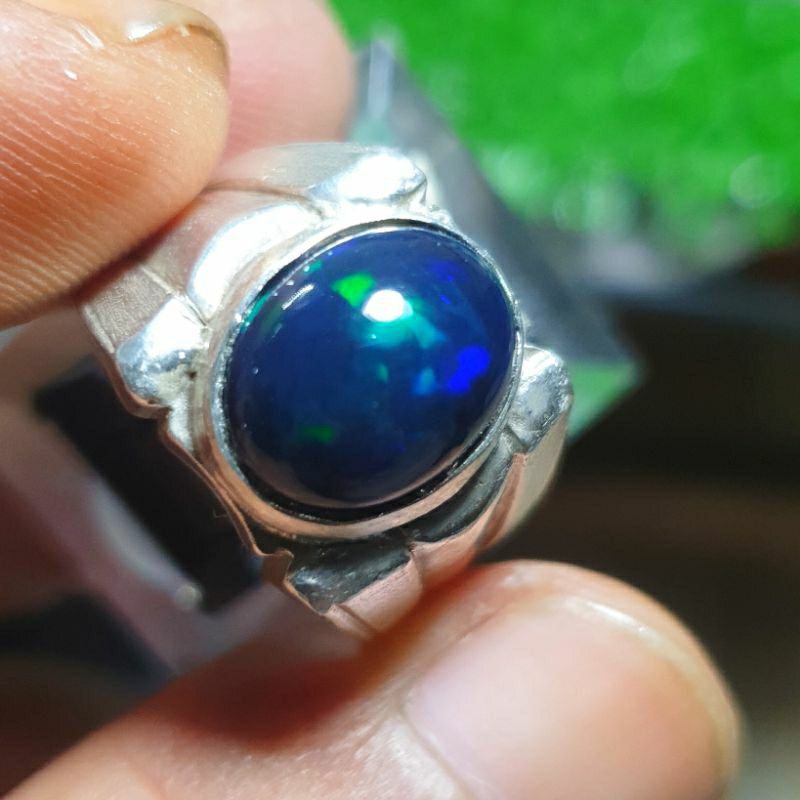 batu cincin kalimaya black opal natural ring perak