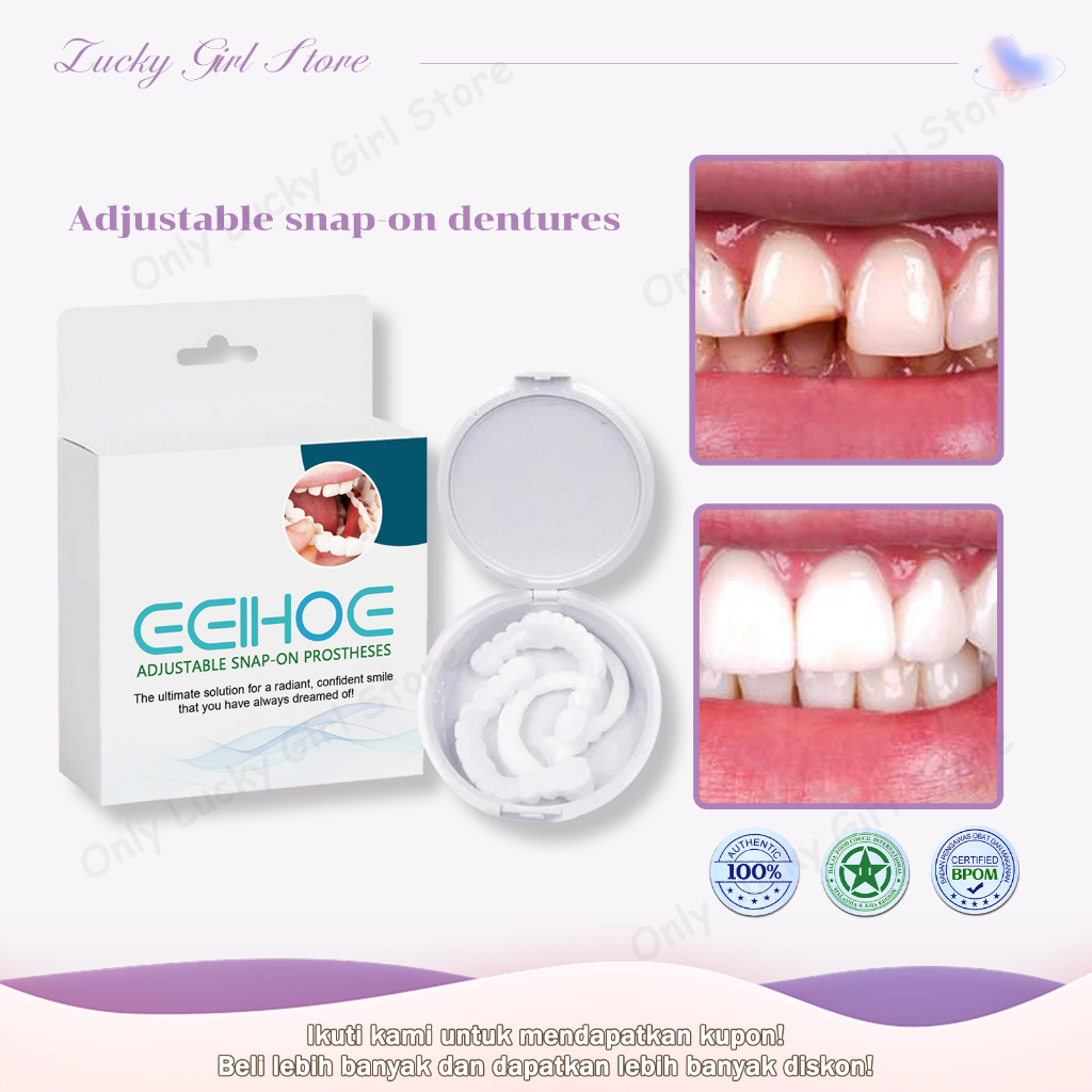 EELHOE Adjustable Snap-On Gigi Palsu Smile Gigi Palsu Gigi Palsu Instan Atas Bawah Gigi Palsu Asli D