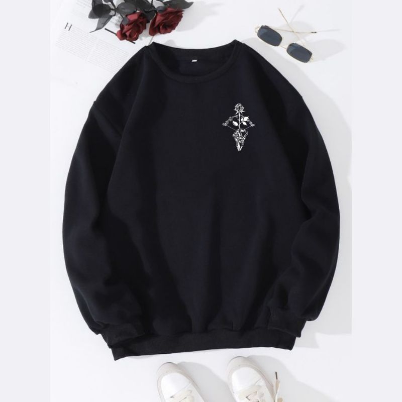 Sweater Crewneck pria/wanita keren dan terbaru Mawar tengkorak