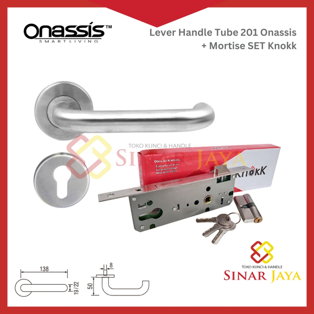Lever Handle Set Onassis Tube 201 + Mortise 40MM + Cylinder 60MM