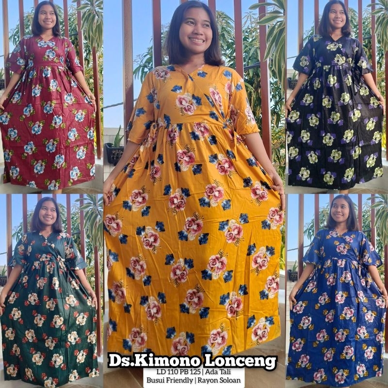 Daster rayon kimono panjang LD 110 busui frienly kimono semata kaki dress rayon lengan lonceng homed
