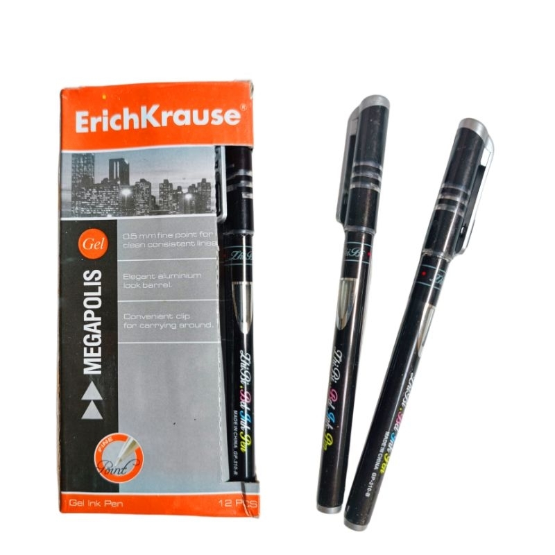 

12 Pcs Ballpoint ErichKrause Gell Hitam/Pen Gell/Pulpen Murah