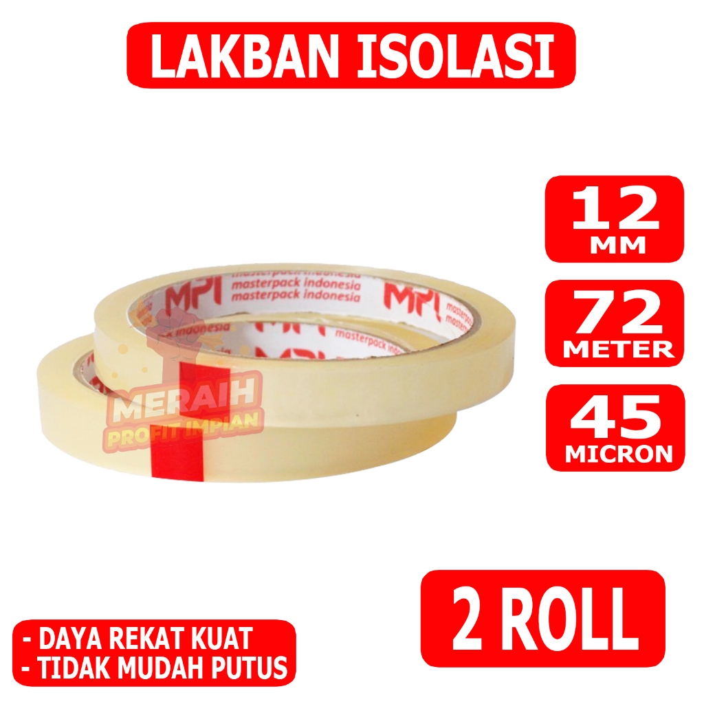 

2 Pcs - Lakban Isolasi 12 mm x 72 m - Selotip Mini 12 mm